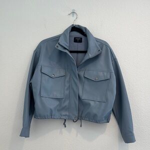T Tahari - Faux Leather Bomber Jacket - Blue - Size SP